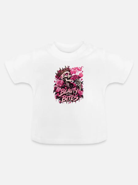 Beauty Bites: Rose Totenkopf - Baby Bio-T-Shirt mit Rundhals - Weiß
