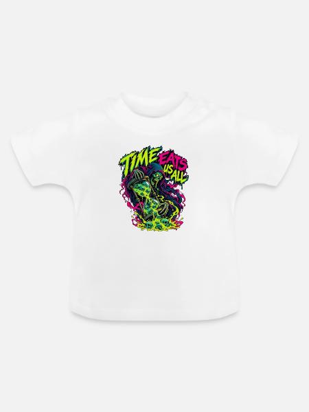 Neon-Todesbote: Zeit frisst uns alle - Baby Bio-T-Shirt mit Rundhals - Weiß