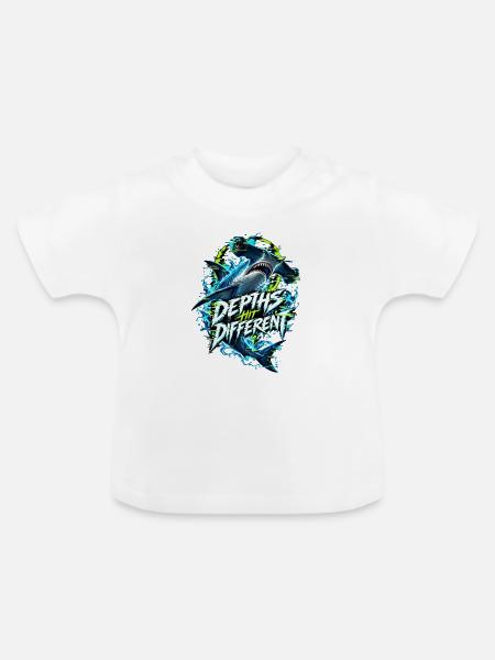 Tiefseehai Neon Glitch - Baby Bio-T-Shirt mit Rundhals - Weiß