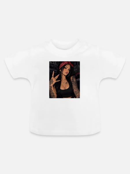 Bandana Glam Tattoo Queen - Baby Bio-T-Shirt mit Rundhals - Weiß