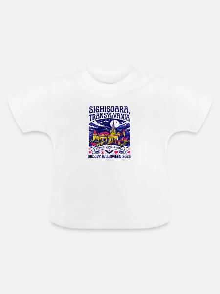 Sighisoara Transylvania Groovy Halloween Bats - Baby Bio-T-Shirt mit Rundhals - Weiß