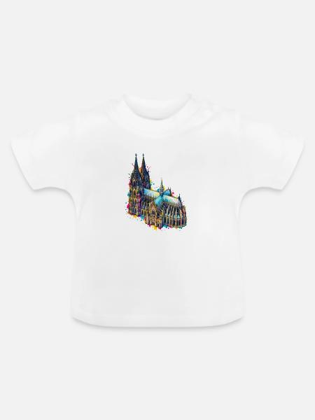 Kölner Dom Aquarell-Splash - Baby Bio-T-Shirt mit Rundhals - Weiß