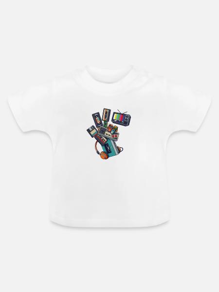 80er 90er Retro Technik & Gaming - Baby Bio-T-Shirt mit Rundhals - Weiß