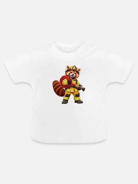 Feuerwehrmann Roter Panda mit Schlauch - Baby Bio-T-Shirt mit Rundhals - Weiß