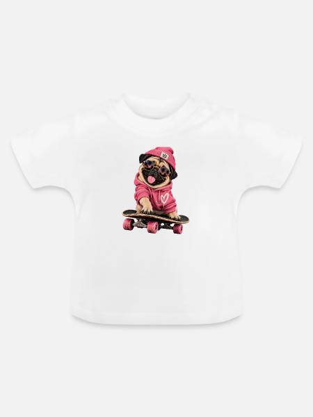 Mops Hund süßer Mops niedlicher Mops - Baby Bio-T-Shirt mit Rundhals - Weiß
