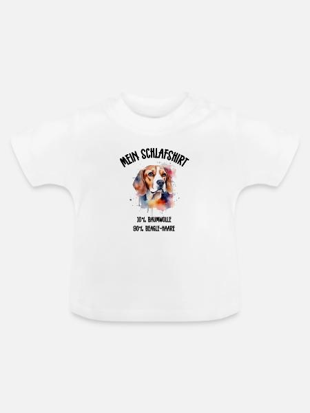 Beagle Porträt Aquarell Schlafshirt - Baby Bio-T-Shirt mit Rundhals - Weiß
