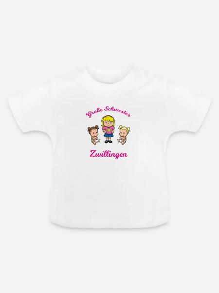 Große Schwester von Zwillingen Geschwister - Baby Bio-T-Shirt mit Rundhals - Weiß