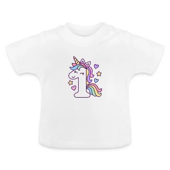 1. Geburtstag Mädchen Einhorn - Baby Bio-T-Shirt mit Rundhals - Weiß - Vorne