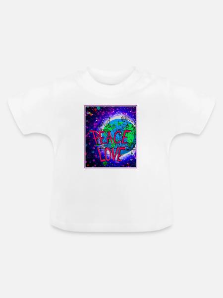 Psychedelischer Frieden und Liebe - Baby Bio-T-Shirt mit Rundhals - Weiß