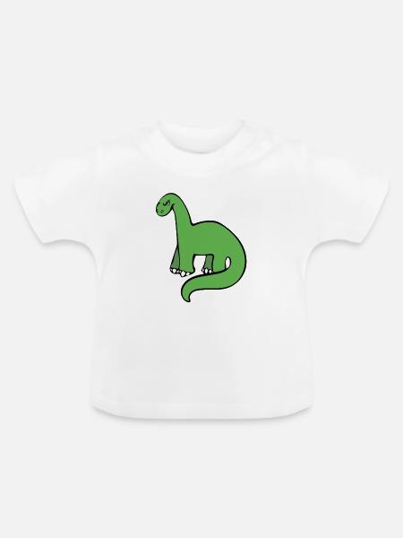 Smaragdgrüner Dino auf Schwarz - Baby Bio-T-Shirt mit Rundhals - Weiß