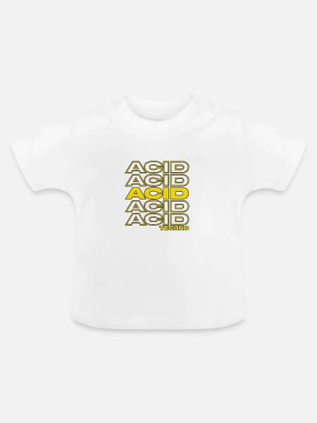 Acid Techno – Gelbe Schriftreihen - Baby Bio-T-Shirt mit Rundhals - Weiß