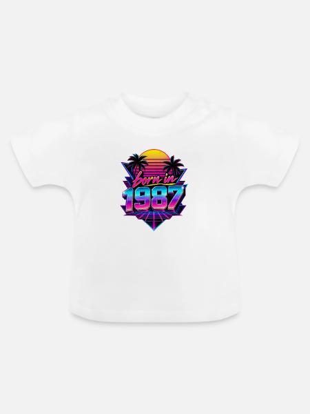 Geboren 1987 Neon Retro Optik - Baby Bio-T-Shirt mit Rundhals - Weiß