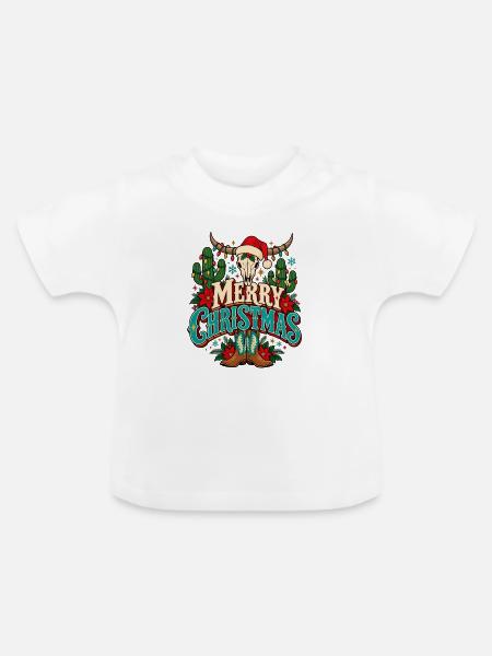 Weihnachts-Skull mit Cowboy-Glanz - Baby Bio-T-Shirt mit Rundhals - Weiß