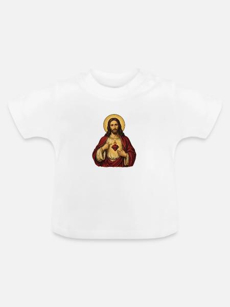 Jesus mit Heiligem Herz - Baby Bio-T-Shirt mit Rundhals - Weiß