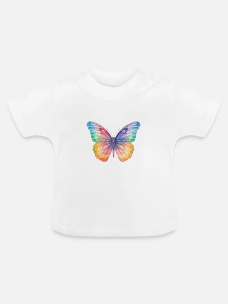 Farfalla arcobaleno - Maglietta ecologica con scollo rotondo per neonato - bianco