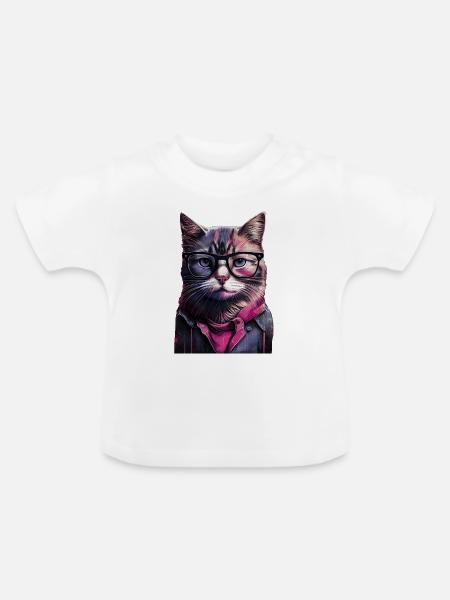 Hipster-Katze Willow - Baby Bio-T-Shirt mit Rundhals - Weiß