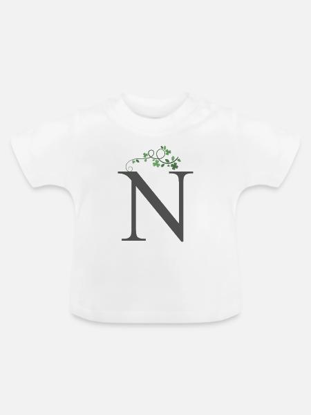 N mit Kleeblätter - Baby Bio-T-Shirt mit Rundhals - Weiß