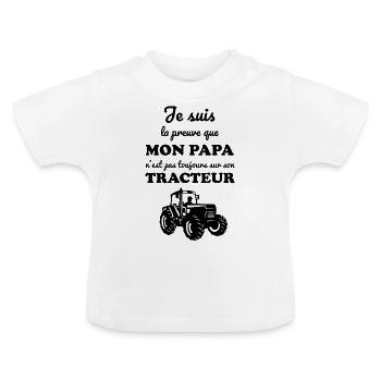 mon papa n'est pas toujours sur son tracteur - T-shirt bio col rond Bébé - blanc - Devant