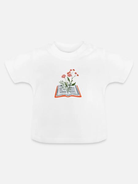Blumen wachsen aus dem Buch - Baby Bio-T-Shirt mit Rundhals - Weiß