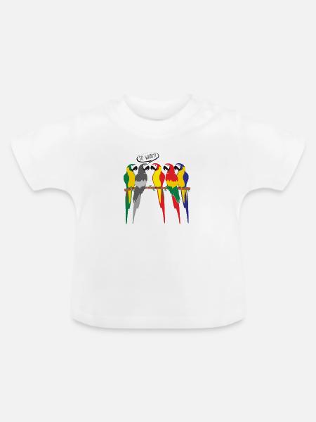 MONOCHROMER VOGELPAPAGEI - Baby Bio-T-Shirt mit Rundhals - Weiß