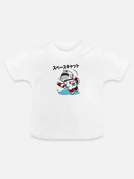SPACE CAT JAPANISCH - Baby Bio-T-Shirt mit Rundhals - Weiß