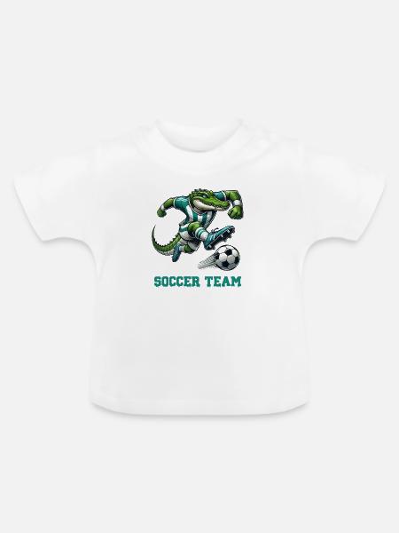 Krokodil Fussball Soccer - Baby Bio-T-Shirt mit Rundhals - Weiß