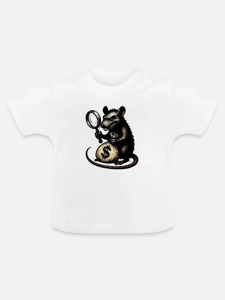 Ratte mit Lupe und Geldsack - Baby Bio-T-Shirt mit Rundhals - Weiß