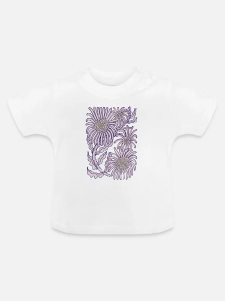 Lila Glättchen-Botanische Strichkunst - Baby Bio-T-Shirt mit Rundhals - Weiß
