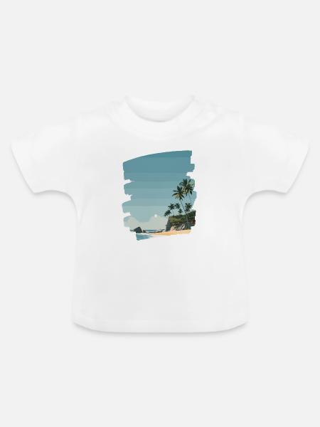 Sonnenuntergangsstrand mit Palmen - Baby Bio-T-Shirt mit Rundhals - Weiß