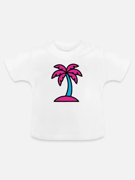 Neon Palme 90er Vaporwave - Baby Bio-T-Shirt mit Rundhals - Weiß