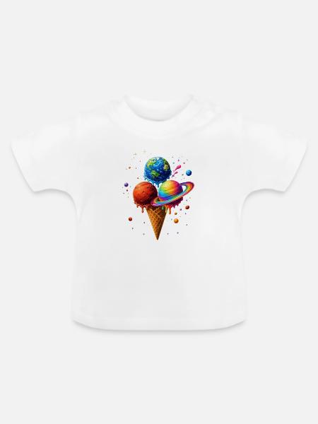 Bunte Eis Planeten im Universum - Baby Bio-T-Shirt mit Rundhals - Weiß