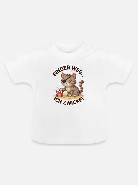 Katze Krabbe Finger weg Spruch - Baby Bio-T-Shirt mit Rundhals - Weiß