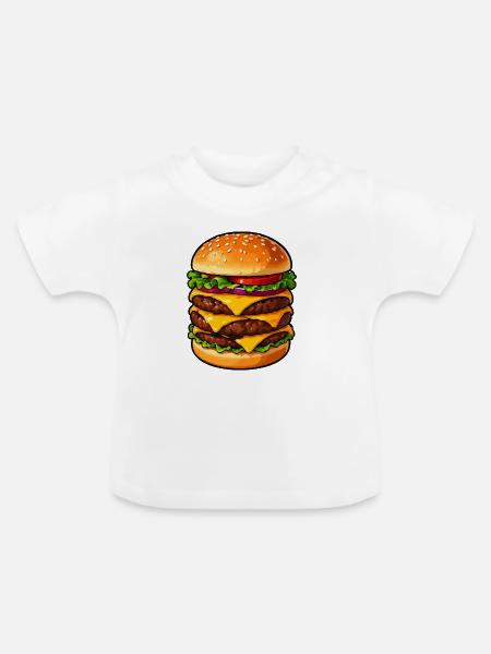 Dreifacher Cheeseburger Kraft - Baby Bio-T-Shirt mit Rundhals - Weiß