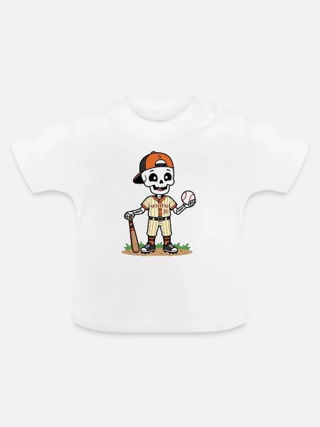 Niedlicher Skelett-Baseballspieler Spooky Halloween - Baby Bio-T-Shirt mit Rundhals - Weiß