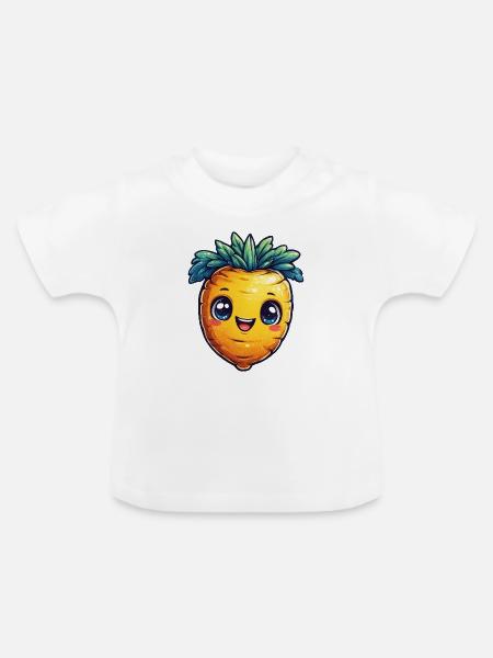 Kawaii Karotten Motiv - Baby Bio-T-Shirt mit Rundhals - Weiß
