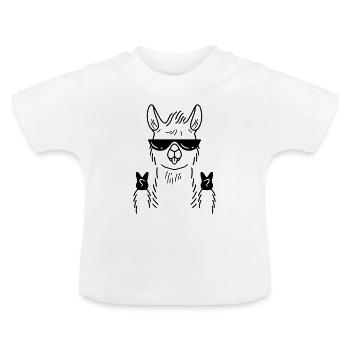 Llama Alpaca Peace Hand Gesture - Baby Organic T-Shirt with Round Neck - white - Front
