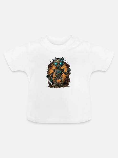 Netter kleiner Roboter - Baby Bio-T-Shirt mit Rundhals - Weiß