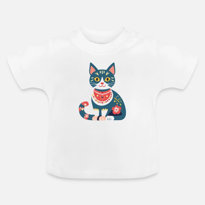chaton folklorique mignon - T-shirt bio col rond Bébé - blanc
