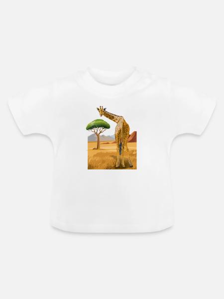 Giraffe schaut freundlich - Baby Bio-T-Shirt mit Rundhals - Weiß