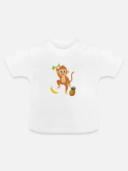 Verspielter Affe mit tropischen Früchten - Baby Bio-T-Shirt mit Rundhals - Weiß