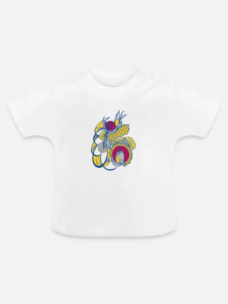 Bunte Blütenspirale - Baby Bio-T-Shirt mit Rundhals - Weiß