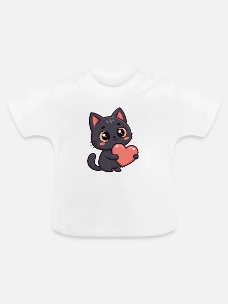 Schwarzes Katzenherz - Baby Bio-T-Shirt mit Rundhals - Weiß