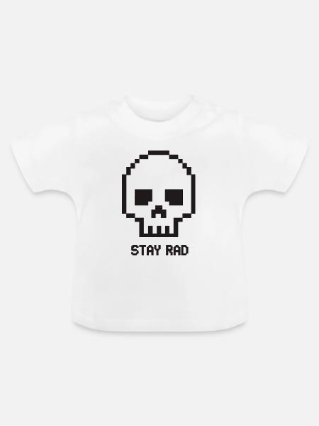Pixel-Schädel Stay Rad - Baby Bio-T-Shirt mit Rundhals - Weiß