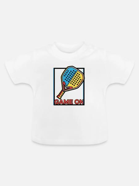 Neobrutalistisches Padel-Racket-Art-Spiel läuft - Baby Bio-T-Shirt mit Rundhals - Weiß