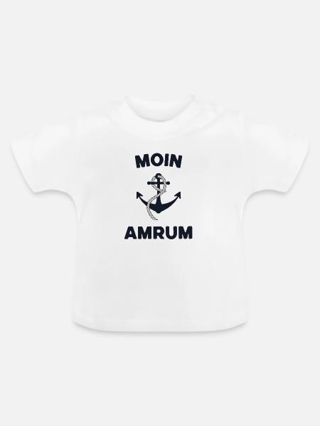 Moin Amrum – Maritimes Anker-Design - Baby Bio-T-Shirt mit Rundhals - Weiß