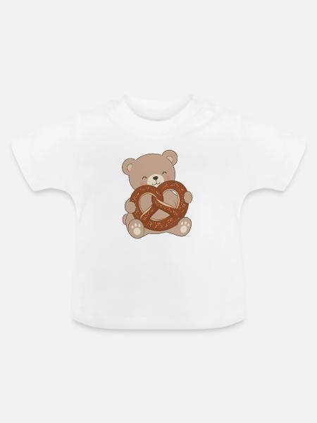 Süßer Bär mit Brezel Beschreibung - Baby Bio-T-Shirt mit Rundhals - Weiß