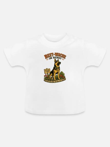 Schäferhund Beet-Wache Garten - Baby Bio-T-Shirt mit Rundhals - Weiß