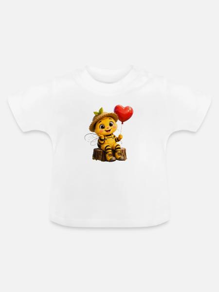 Honigbiene mit Herzballon - Baby Bio-T-Shirt mit Rundhals - Weiß