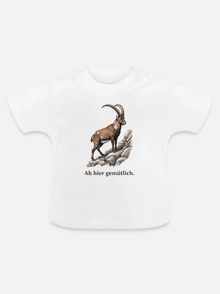 Steinbock Ab hier gemütlich - Baby Bio-T-Shirt mit Rundhals - Weiß