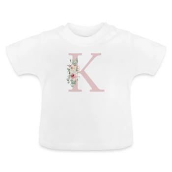 K| Monogramme | Eucalyptus Pastel Fleur Bleu - T-shirt bio col rond Bébé - blanc - Devant
